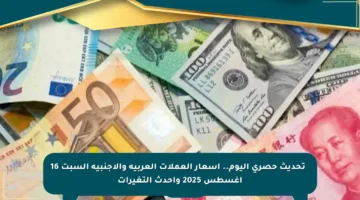 🔹 تحديث حصري اليوم.. أسعار العملات العربية والأجنبية السبت 16 أغسطس 2025 وأحدث التغيرات
